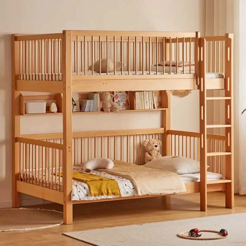 Premium Nordische Kinderbetten aus Massivholz, Etagenbett mit Erhöhten Schutzgeländern, Sicheres Mädchenbett, Moderne Kindermöbel für Zuhause Image