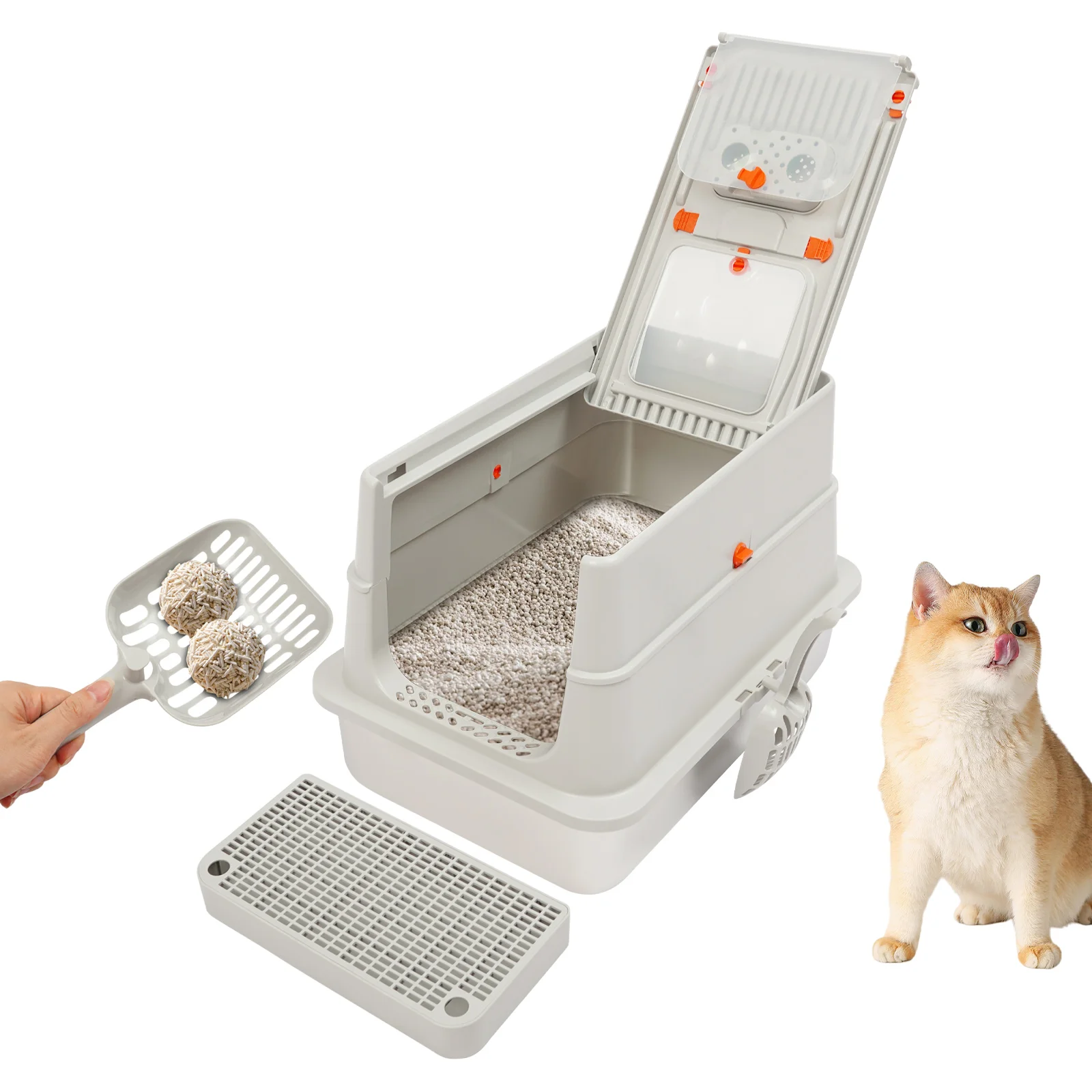 Edelstahl-Katzenklo, großes Katzenklo für große Katzen mit hohen Seitenwänden, geruchskontrollierend, leicht zu reinigen, dunkelgrau Image