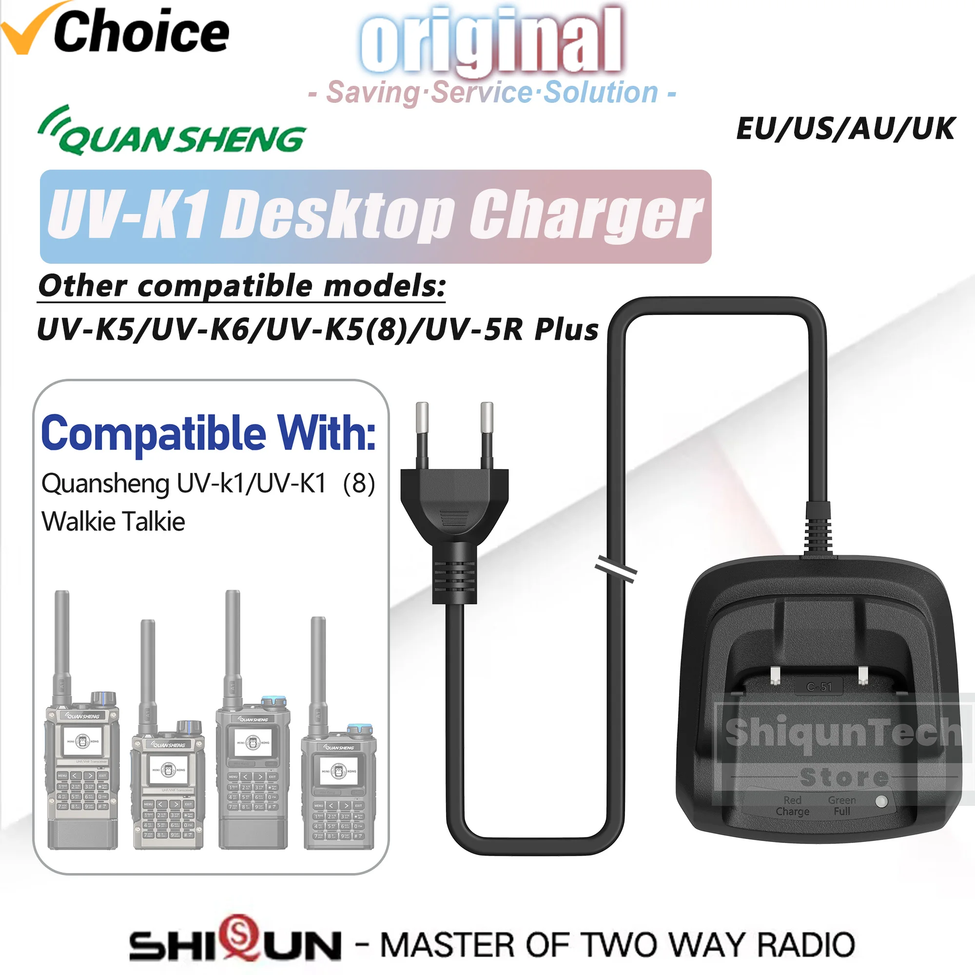 Quansheng UV-K1 Desktop-Ladegerät UV-K1(8) Akku-Ladegerät Netzteil 110-240V Eingang C-51 UV-K5 Ladestation US/EU/UK/AU Stecker Image