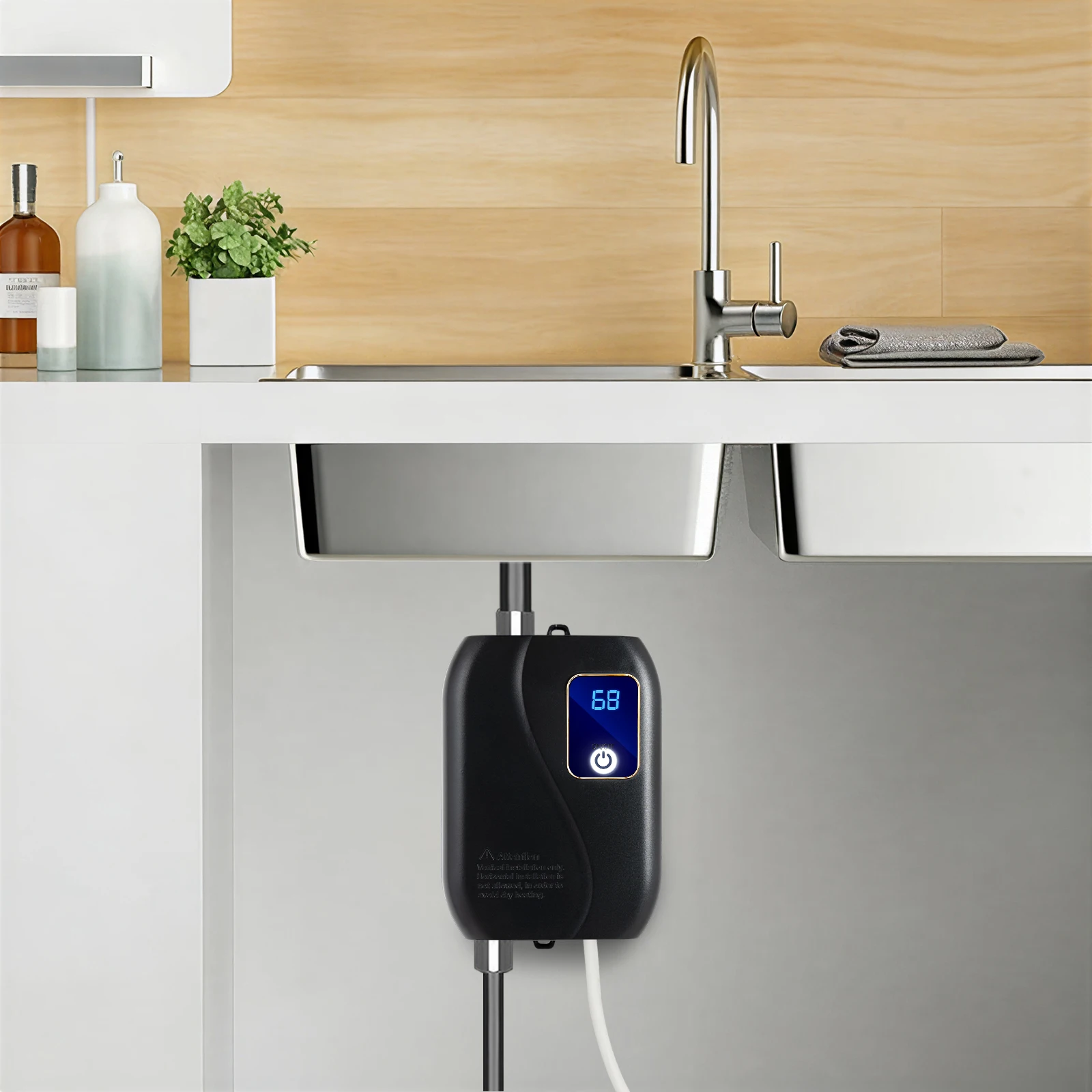 Mini Durchlauferhitzer 3,5 KW Elektronischer Tankloser Wassererhitzer Schwarz