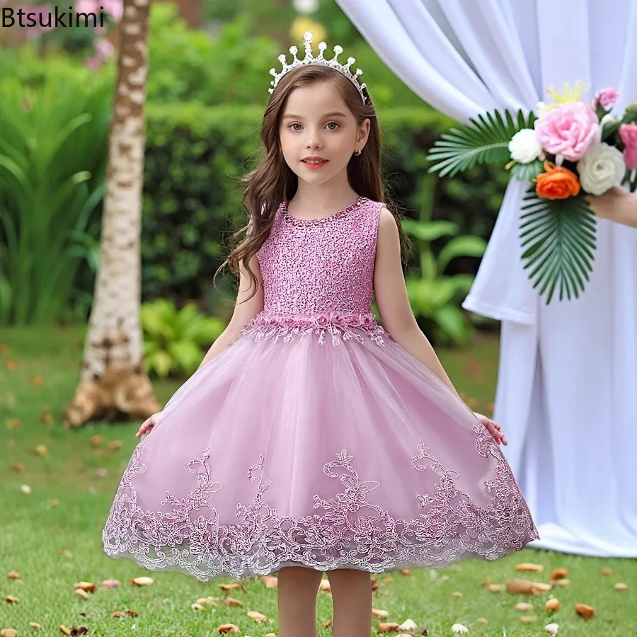 2026 blume Mädchen Party Kleider für Neue Jahr Baby Mädchen Ärmellose Blume Prinzessin Hochzeit Kleid Kinder Kleidung Vestidos 2-10Y Image