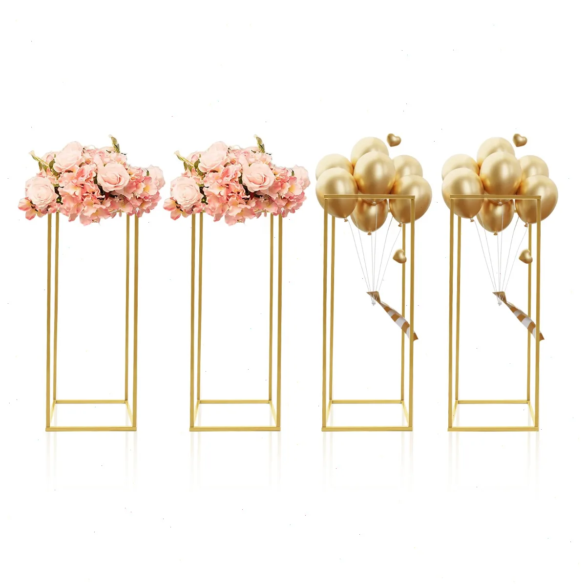 4-teiliges Hochzeitsdekoration-Set, Goldene Blumenständer 60cm Höhe, Quadratischer Metall-Pflanzenständer für Hochzeitsfeier, Stabile Basis Image