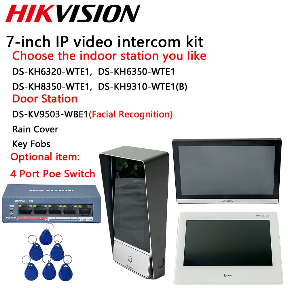 Hikvision IP-Video-Gegensprechanlage-Set DS-KH9310-WTE1(B) DS-KH6320-WTE1 DS-KH6350-WTE1 DS-KV9503-WBE1 Gesichtserkennung DS-KABV9503-RS Image