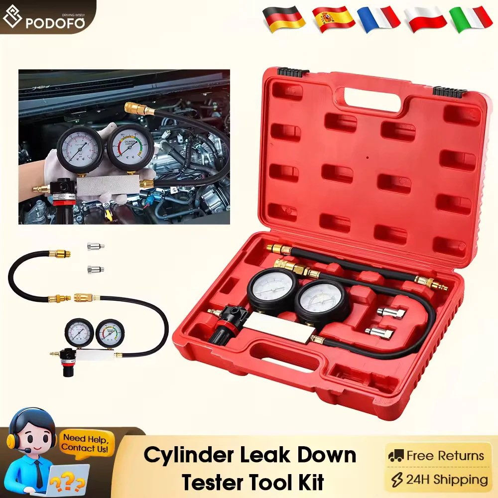 Podofo TU-21 Zylinder Leck Tester Kompression Leckage Detektor Set Benzin Motor Kompression Leck Down Tester Mit Rot Fall Image