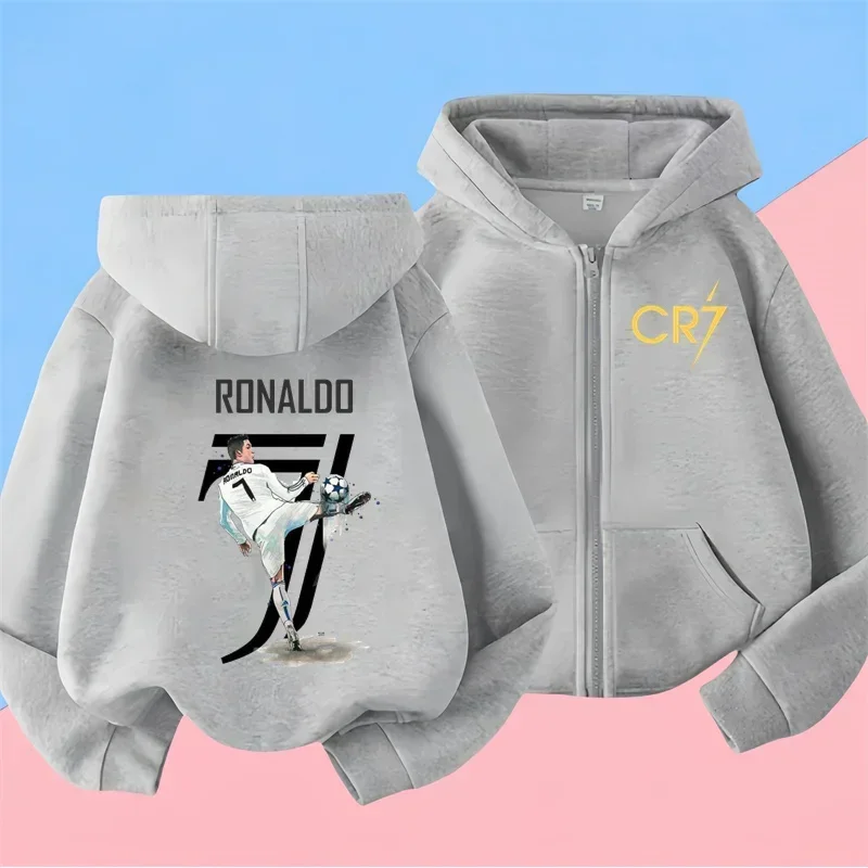 7 Ronaldo Sweatshirts für Babys CR7 Kinder-Oberteil Fußballstar Schulanfang Reißverschluss-Hoodie Kinderkleidung für Jungen Messi Jungen Image