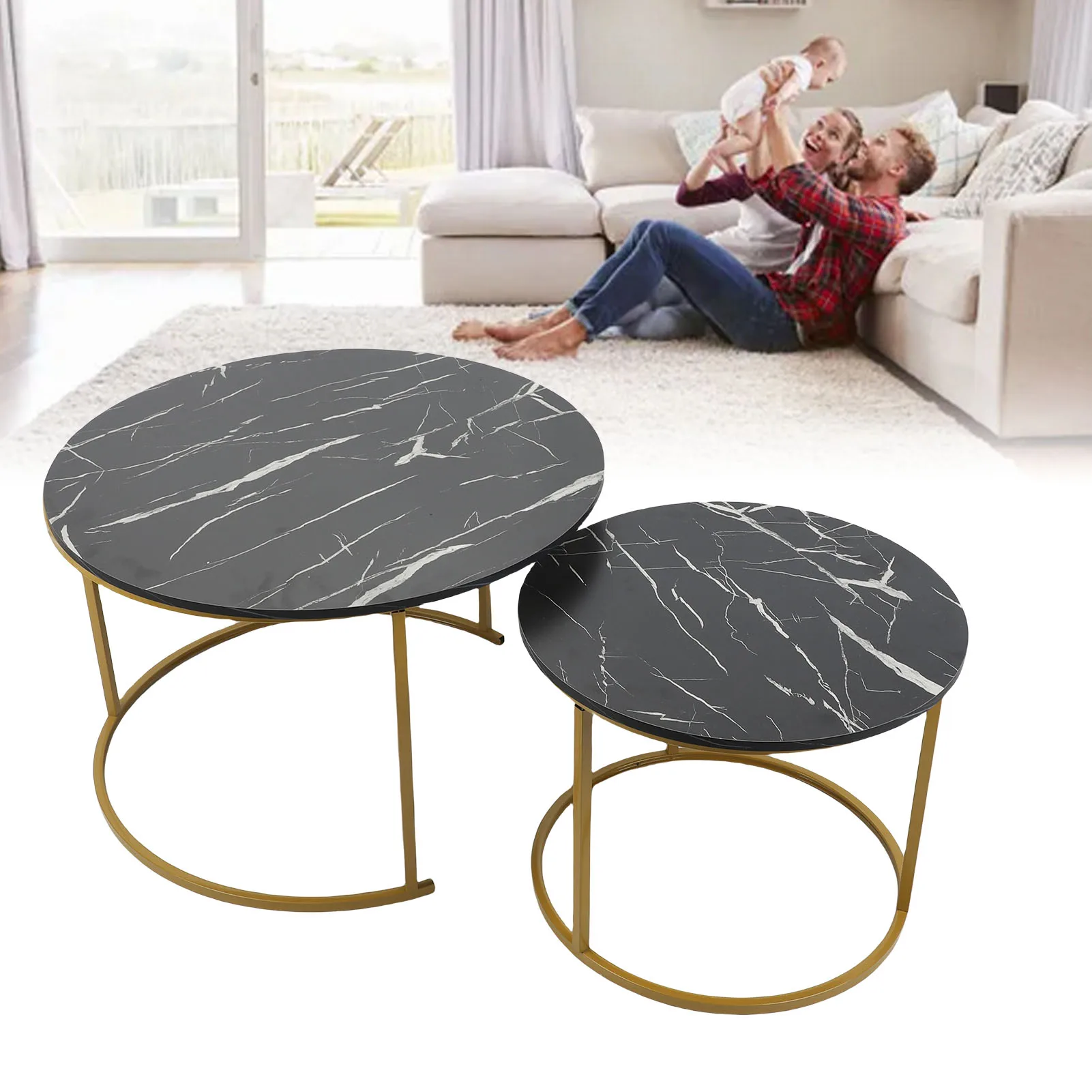 Couchtisch-Set Minimalistisch Modern Ineinanderstellbare Runde Tische für Wohnzimmer Apartment Balkon Garten Runder Kaffeetisch