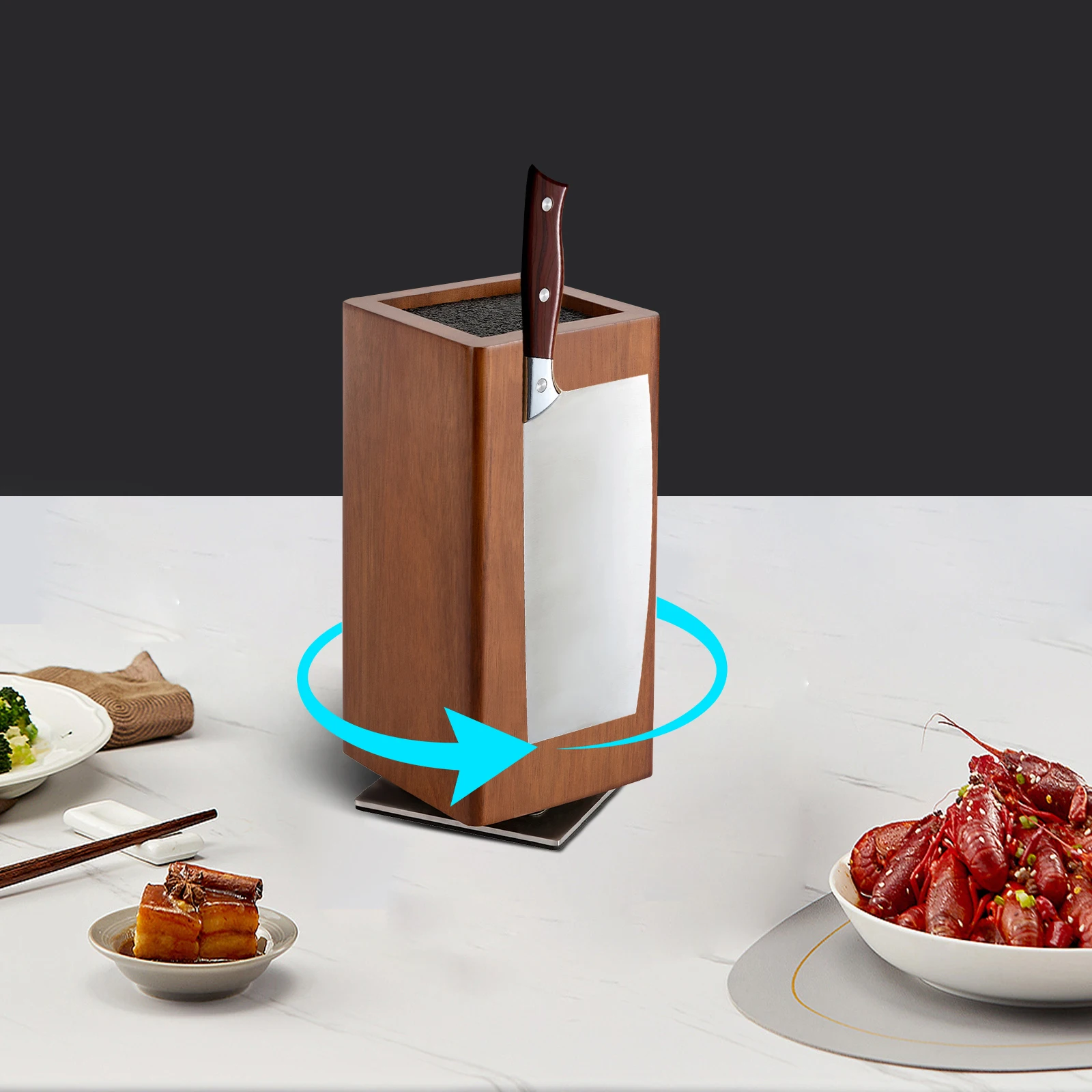 360 ° Rotierender Magnetischer Messerblock, Holz-Edelstahl-Halter Freie Platzierung, zur Aufbewahrung von Messern, Brotmesser, Küchenmesser Image