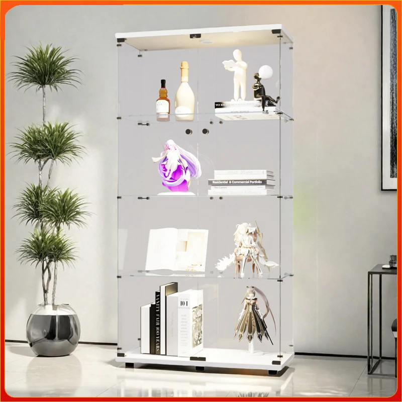 Anajqaqia Vitrine mit Doppeltür und vier Ebenen, Weinschrank aus gehärtetem Glas, Raumdekorationsvitrine, mit Beleuchtung