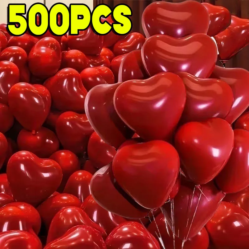Valentine 50/10 Stück rote Herz-Luftballons, aufblasbarer Latexballon für Valentinstag, Hochzeit, Party, Jahrestag, Dekorationszubehör Image