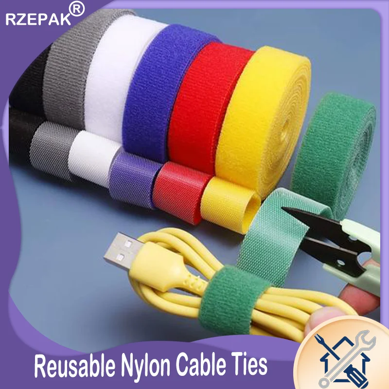5 Meter/Rolle Bunte Selbstklebende Klettverschlussbänder - Praktische Kabelmanagement-Riemen für Kabelorganisation & Befestigung Image