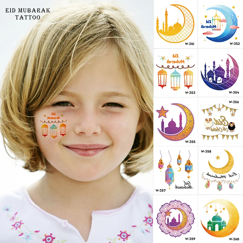 10 Stück Eid Mubarak Temporäre Tattoo-Aufkleber Ramadan Kareem Dekoration Islamische Muslimische Party-Zubehör Eid Kindergeschenk 2026 Neu Image