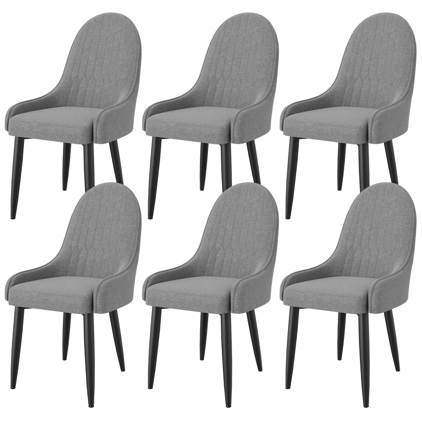 Möbel Esszimmerstühle im 6er-Set, moderne Küchenstühle aus gepolstertem Stoff, Esstischstühle mit hoher Rückenlehne und Metall