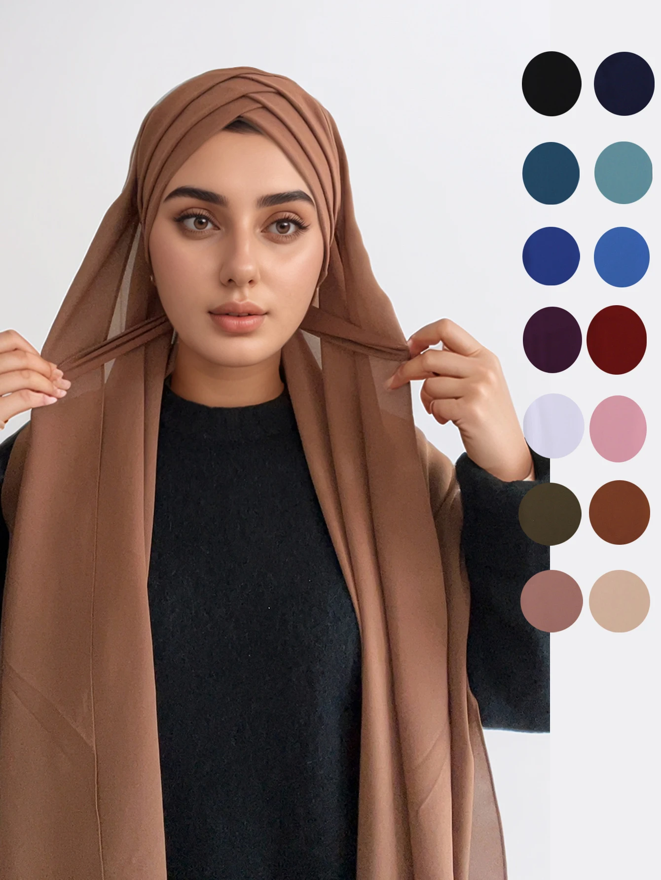 Muslimischer Kreuz-Krawatten-Chiffon, sofortiger Hijab, guter Stichschal, weicher Turban, schlichtes Stirnband, Wraps, Foulard-Schals, Lieferant Image