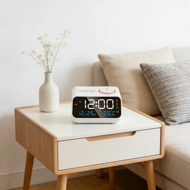 Intelligenter Nachttisch-Wecker: UKW-Radio, USB-Ladegerät, Temperatur & Luftfeuchtigkeit, Kalender, LED Image