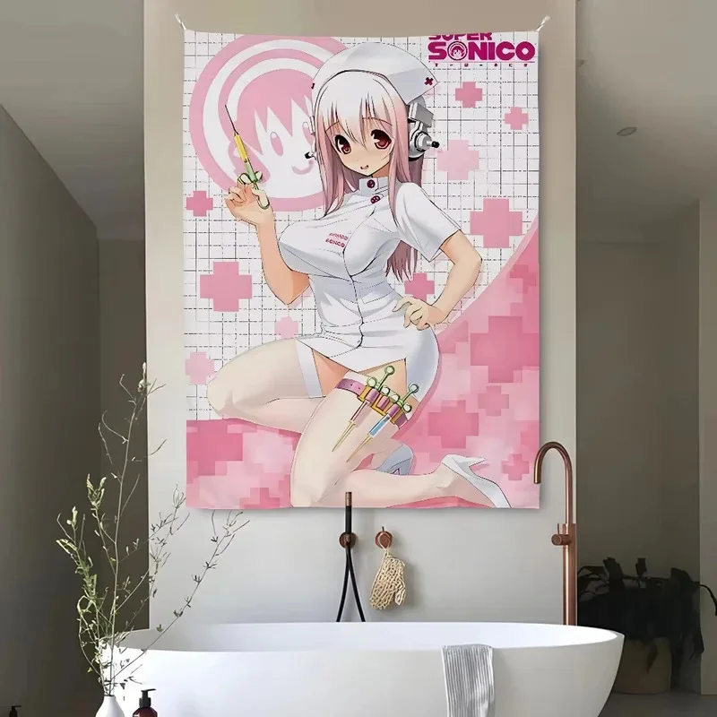 VIKAMA Soft Art Wandteppich, rosa Engel-Krankenschwester-Anime-Wandbild, Stoff-Wandbehang für Arbeitszimmer, Schlafzimmer und Wohnzimmer-Wanddekoration