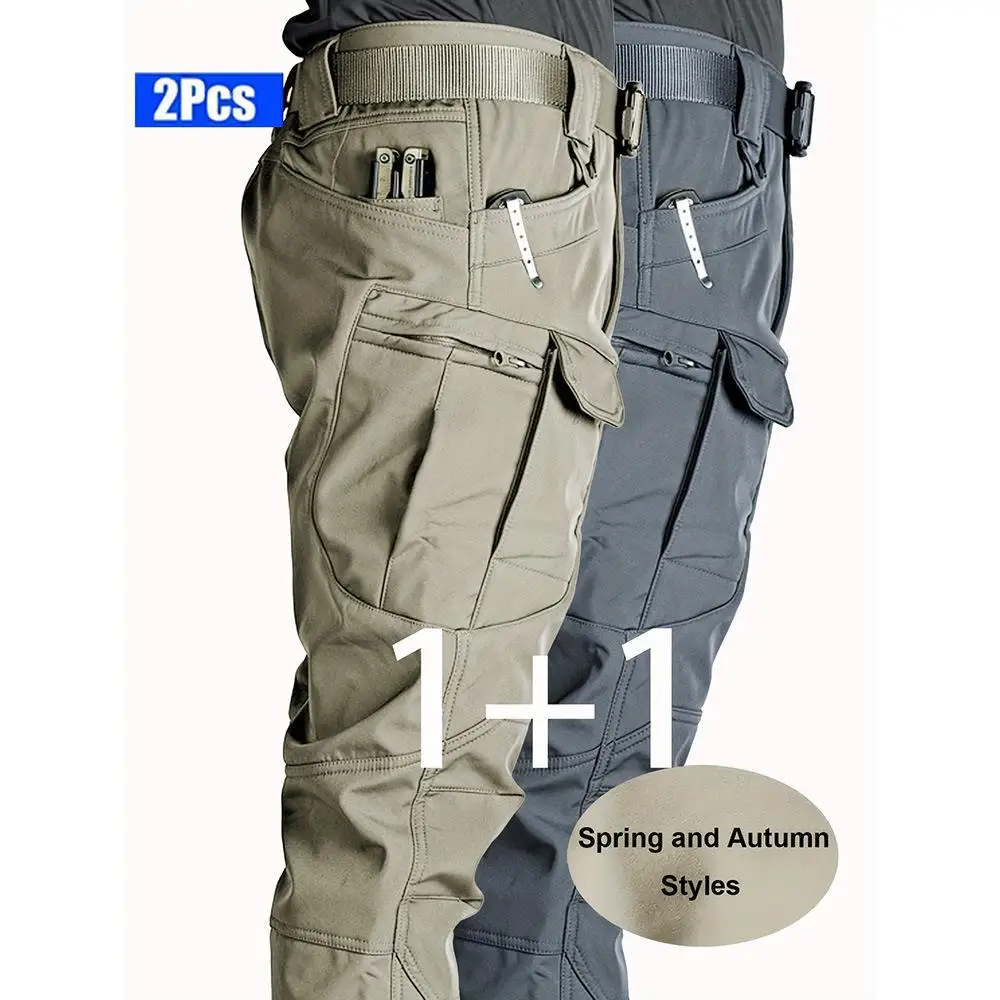 2 Stück Herren-Taktikhosen, Arbeitshosen mit mehreren Taschen, leichte Sporthosen, geeignet für Outdoor-Aktivitäten im Frühling und Herbst Image