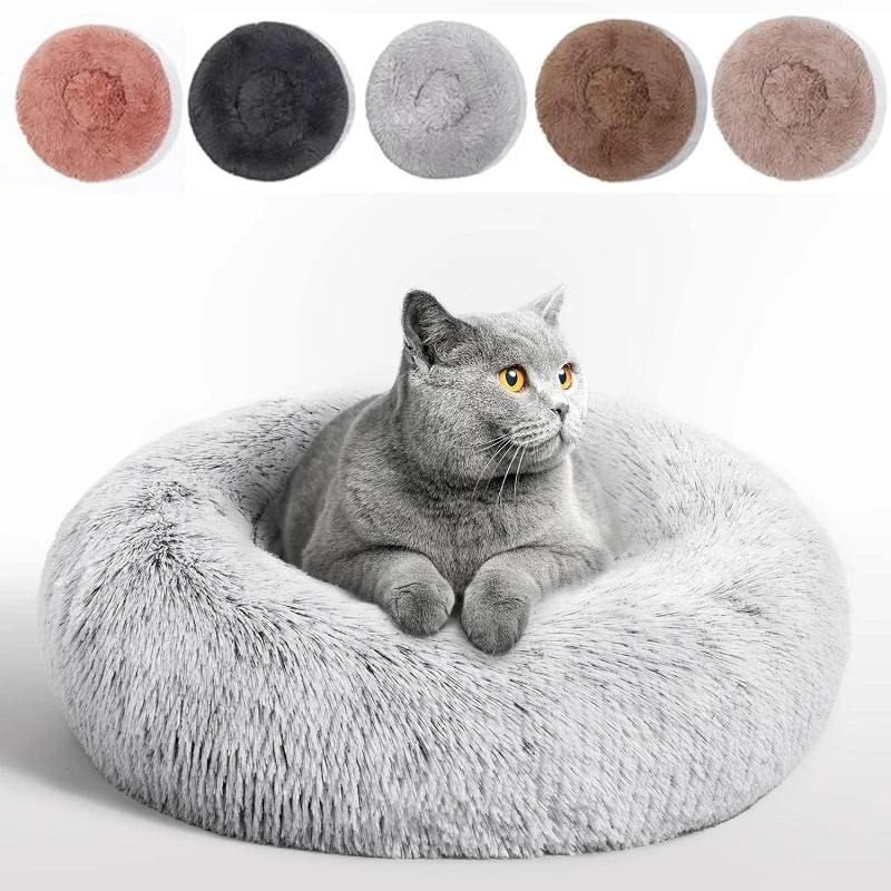 Katzenbett, rund, für Herbst und Winter, weiches Plüsch-Haustierbett, Hunde-Schlafsofa, Plüsch-Tröster, Nest, Muschel, Katzennest, halbgeschlossenes Katzennest Image