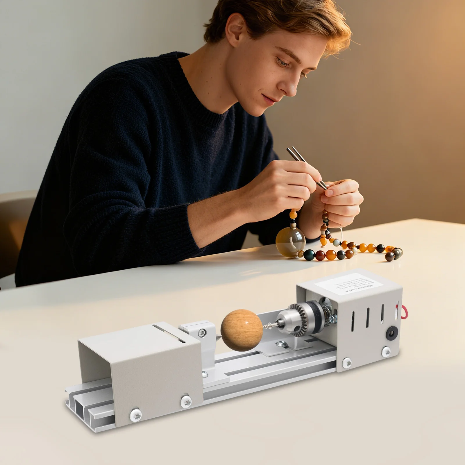 Mini-Drehmaschine, Variabler Geschwindigkeits-Mini-Drehbank, Mini-Drehmaschine für Tisch-Holzbearbeitung und DIY-Projekte Image