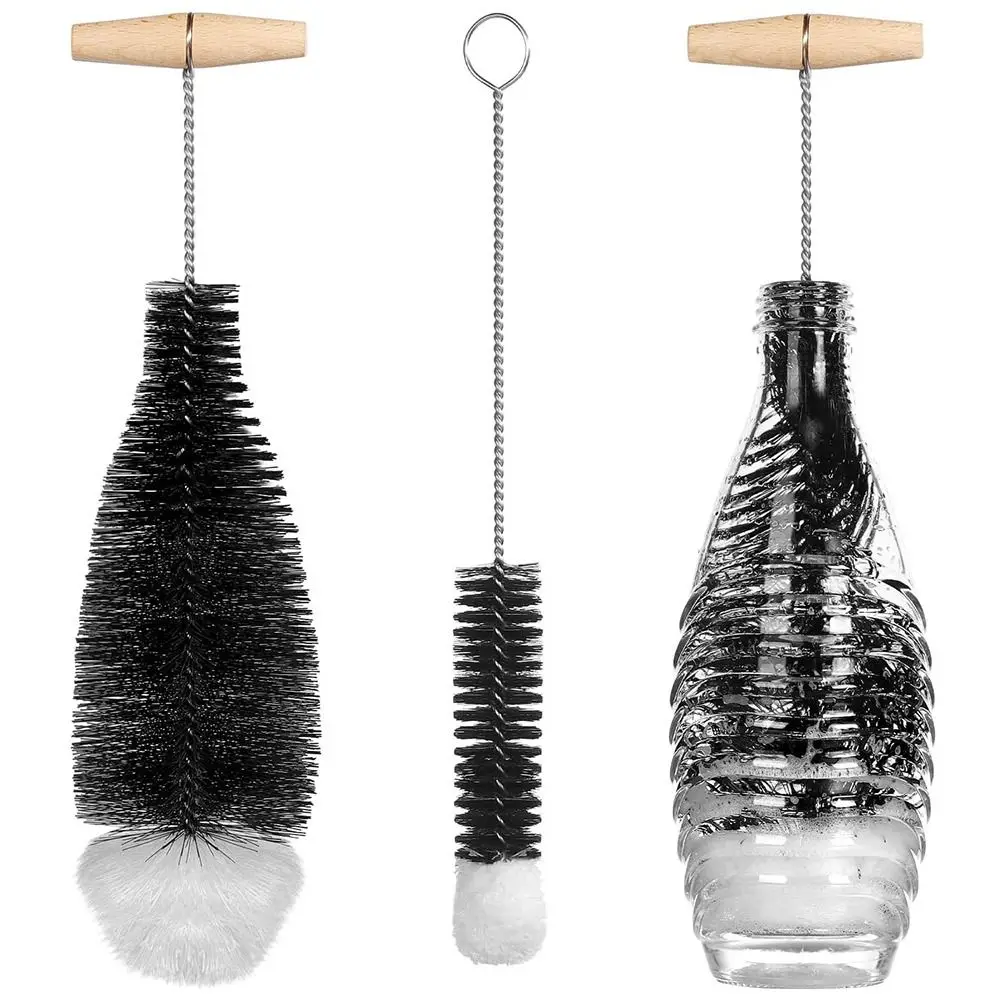 Reinigungsbürste für Weingläser, Flaschen und Becher mit Buchenholzgriff, Glaswaren- und Gläserreiniger, Küchenreinigungswerkzeug Image