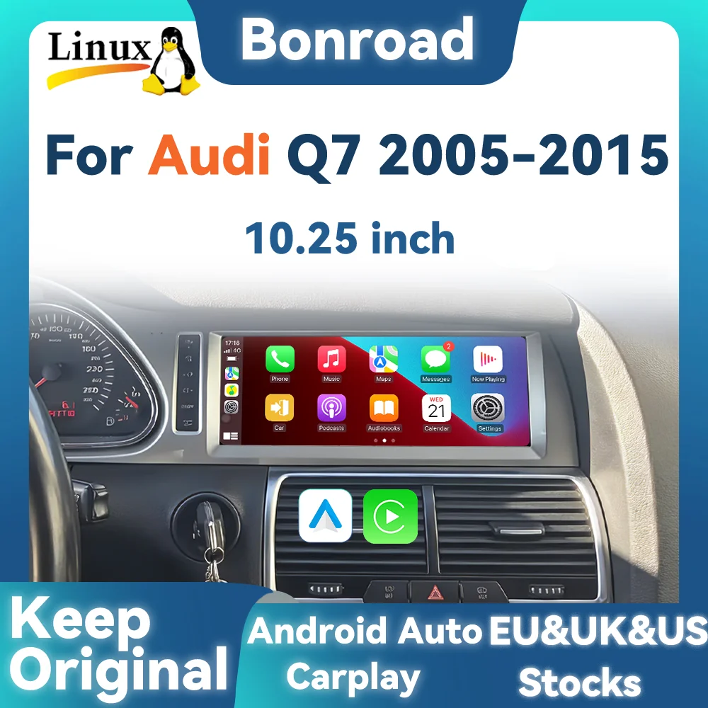 Bonroad 10,25 Autoradio-Player Multimedia-Bildschirm für Audi Q7 2005-2015 Wireless CarPlay Android Auto Airplay AutoLink GPS Stereo Image