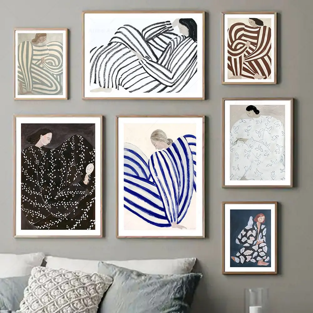 Abstrakte Linie Geometrie Kurve Mädchen Moderne Wand Kunst Leinwand Malerei Nordic Poster Und Drucke Wand Bilder Für Wohnzimmer Dekor Image