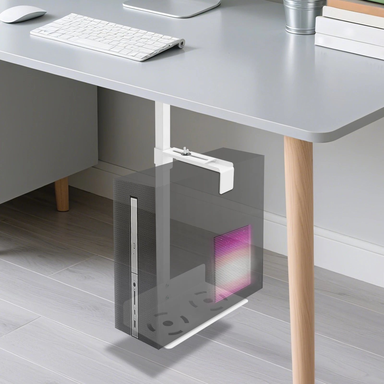 PC-Halterung unter dem Schreibtisch, hängende Computer-Host-Halterung mit vorgebohrten Löchern, verstellbare Gehäusehalterung für Büroangestellte und Gamer