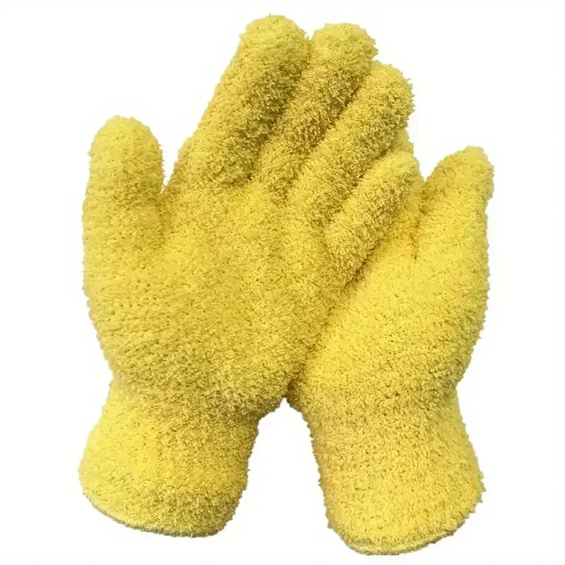 1 paar Reinigung Handschuhe Mikrofaser Korallen Fleece Auto Pflege Handschuhe Solide Fünf Finger Staub Entfernung Hausarbeit Saugfähigen Handschuhe Image