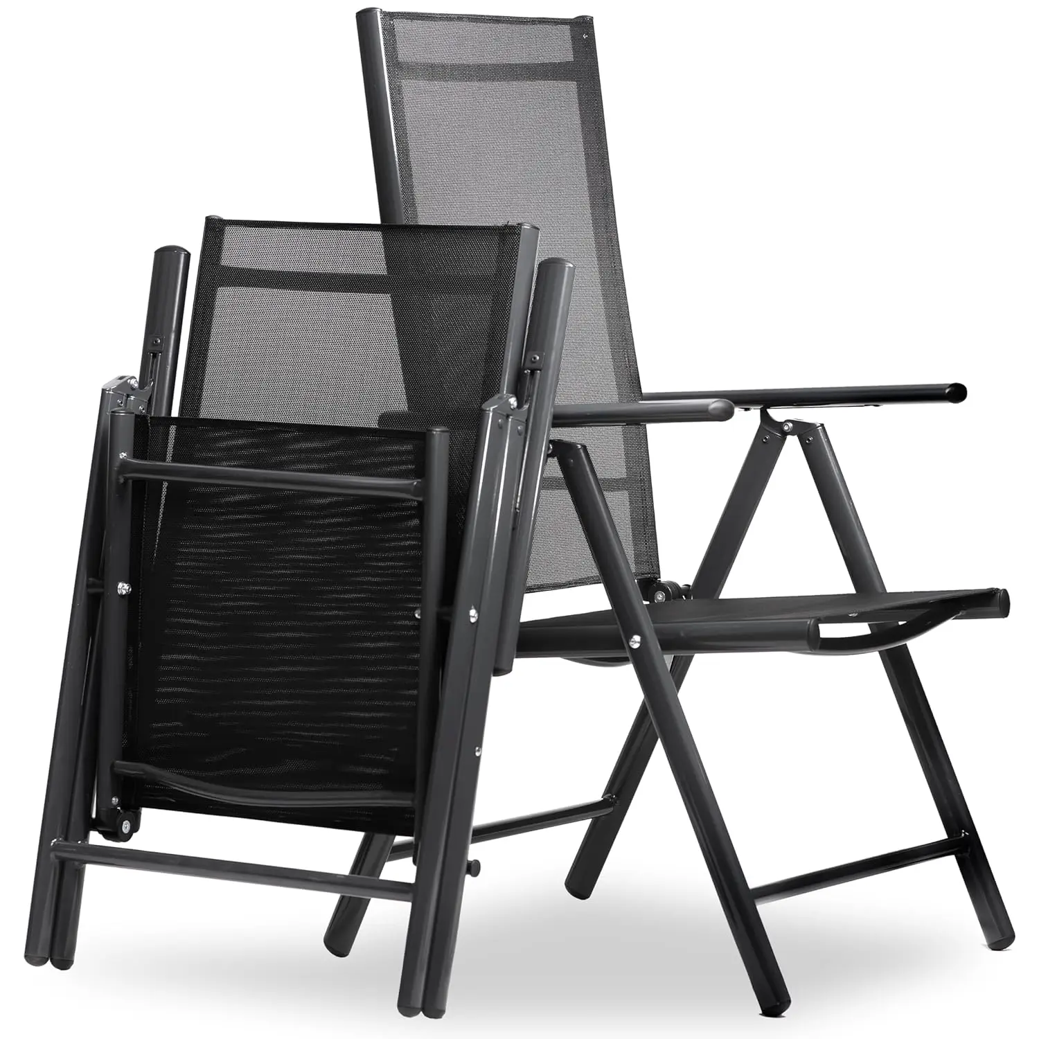 Gartenstuhl mit hoher Rückenlehne, faltbare 8-fach verstellbare Rückenlehne mit Armlehnen, 120 kg Tragfähigkeit, Aluminium klappbar, individuell Image