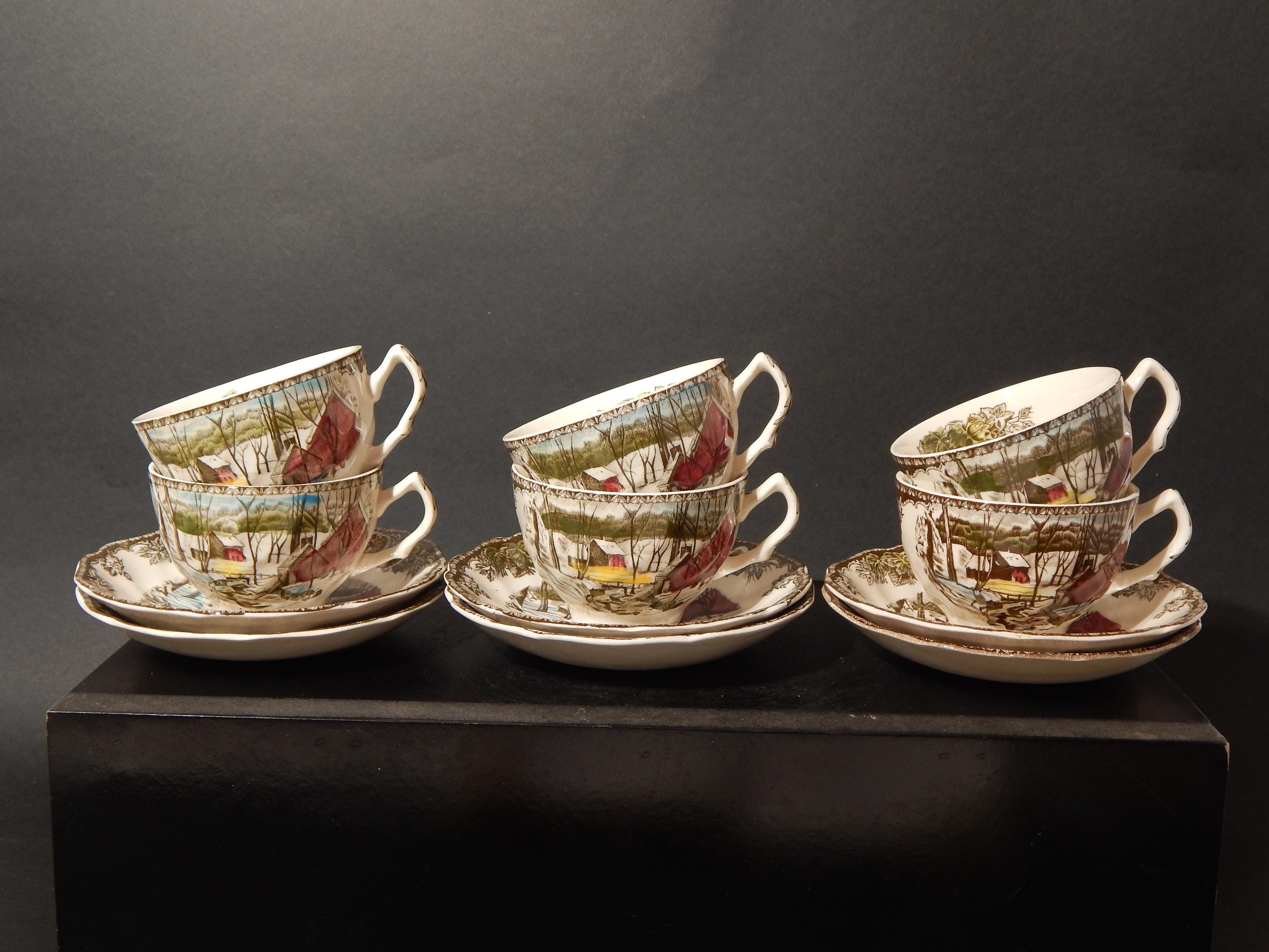 Vintage Raro SERVIZIO 6 TAZZE da Te' Johnson Bros Friendly Village semi porcellana Made in England