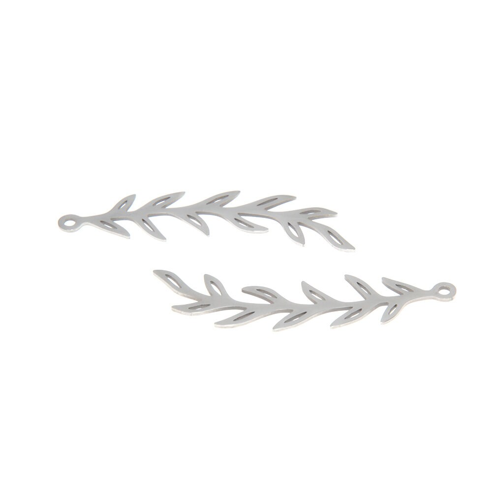5 ciondoli in acciaio inossidabile a forma di ramo d'ulivo: pendenti a forma di foglia (48 x 14 mm)