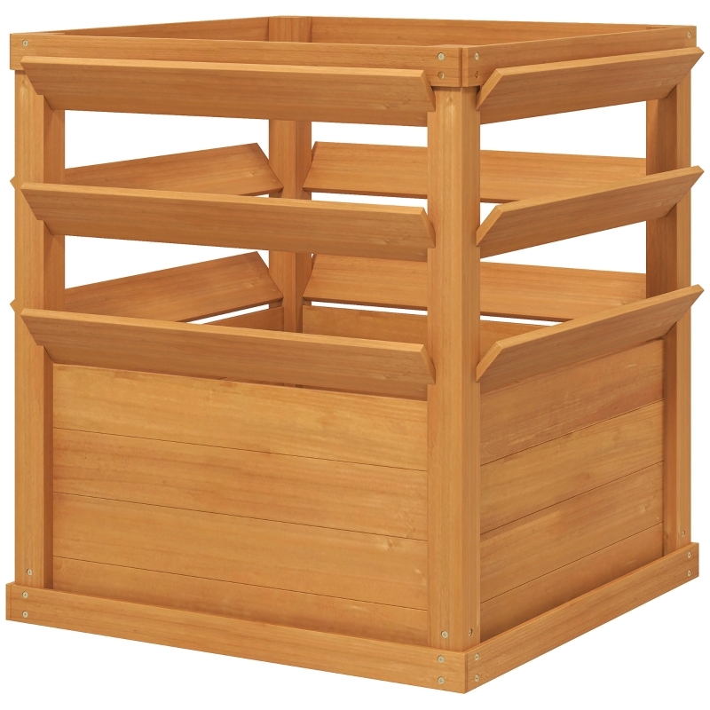 OKWISH Hochbeet Pflanzkasten mit Rankgitter 65x65x73 cm Dunkelbraun aus massivem Fichtenholz offener Boden für Garten Balkon Terrasse stabile Rankhilfe Image