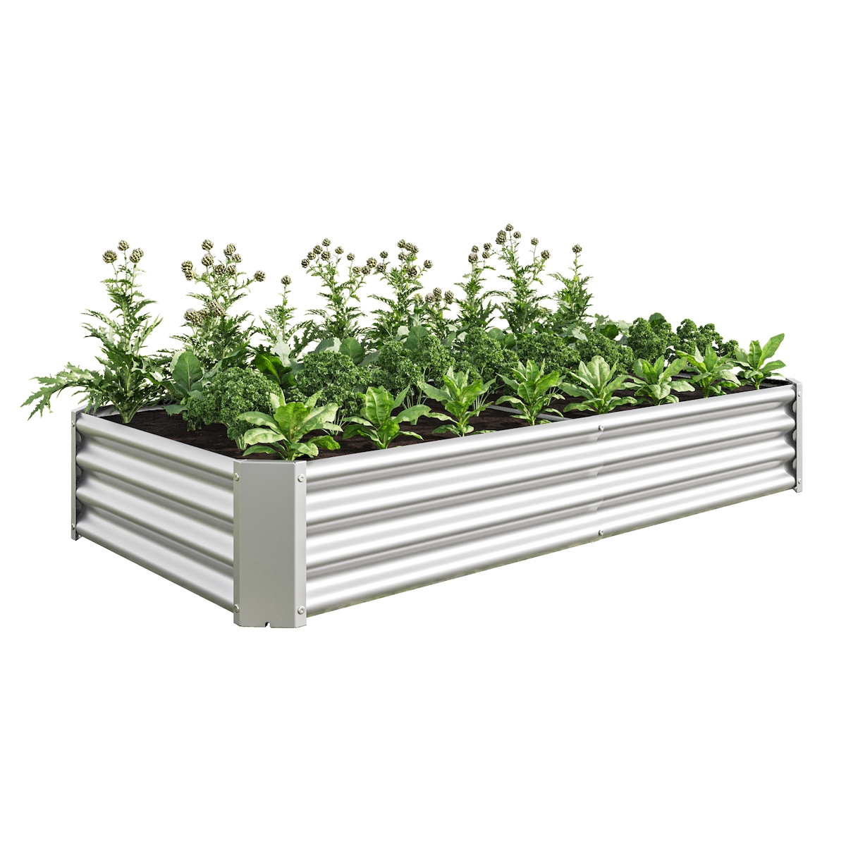 OKWISH Hochbeet aus Metall 30x180x90 cm Silber aus verzinktem Stahlwellblech ohne Boden mit gefalteter Innenkante wetterfest für Garten Terrasse Image