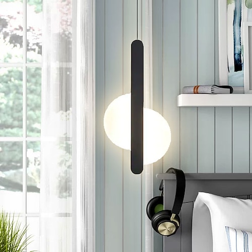 20 cm LED Pendelleuchte nordisch schwarz Hängeleuchte mit weißem Lampenschirm Esszimmer Büro Schlafzimmer schlicht geometrisch Metall schwarz LED modern 220-240v Image