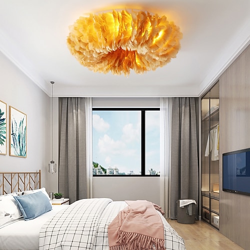 50/60/70 cm LED Deckenleuchte nordischen romantischen Feder Design weiß rosa grau dunkelgelb Schlafzimmer Wohnzimmer Esszimmer Restaurant Mädchen und Kinderzimmer ac110v ac220v Image