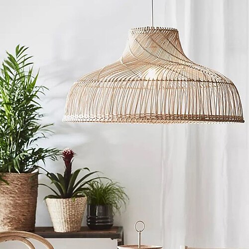 Bambus-Kronleuchter, Retro-Rattan, 40 cm, E26/E27. Kronleuchter-Deckenbeleuchtung ist anwendbar für Wohnzimmer, Schlafzimmer, Restaurant, Café, Bar, Restaurant, Club, 110–240 V Image