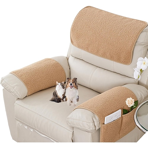 Armlehnenbezüge – 3er-Set Sesselbezüge mit Taschen, dehnbarer Armlehnenbezug, rutschfester Schutzbezug für Sessel, TV-Sessel und Sofa, waschbar Image