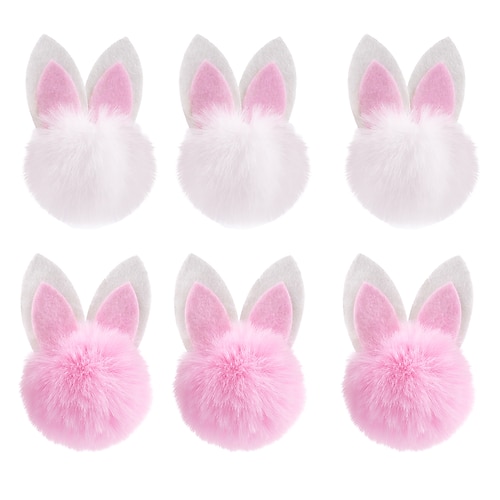 6-10 Stück Osterkorb-Füllmaterial, Osterhasenohren-Pompons, rosa-weiße Hasenohren-Accessoires für Mädchen, niedliche kleine Plüschtiere, Gastgeschenke für Osterfeiern, Bastelbedarf Image