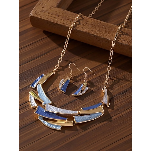 Damen-Schmuckset aus böhmischer Legierung, bestehend aus Halskette und Ohrringen, mehrfarbig, stilvolles und elegantes Design, ideal für Alltag, Urlaub und Reisen