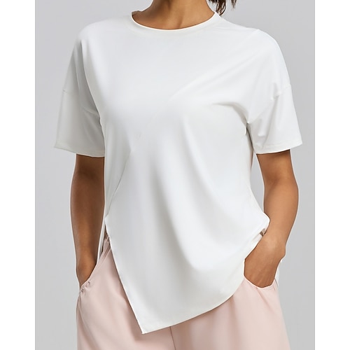 Damen Einfarbig Sportshirt Tennis Shirt Tennis-T-Shirt Sport Top Kurzarm Geteilt Schnelltrocknend Atmungsaktiv Tennis Pickleball Laufen Rundhalsausschnitt T-Shirt Oberteil Schwarz Weiß Rosa Image