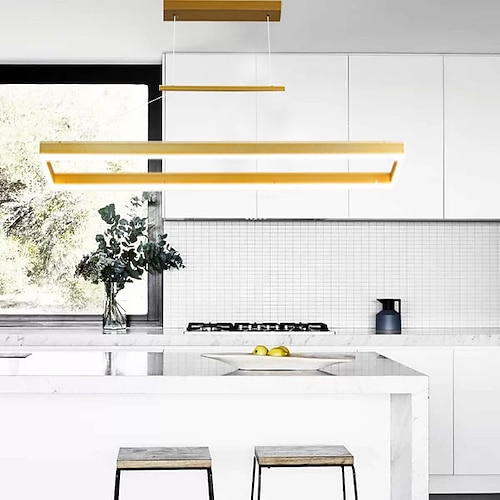 LED Pendelleuchte moderne stilvolle Gold Kaffee quadratische Kreis Design 90cm Metall lackiert Oberflächen künstlerisch für Esszimmer Wohnzimmer 110-120v 220-240v Image