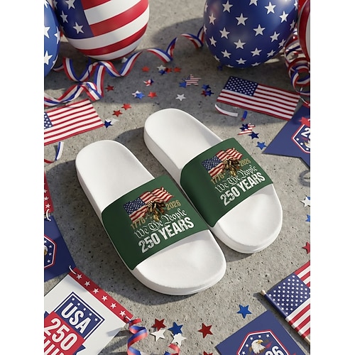 USA-Sandalen für Herren zum 250-jährigen Jubiläum – bequeme, patriotische Schuhe mit Flaggenmuster für Strand, Grillpartys, Paraden und Sommerfeste Image