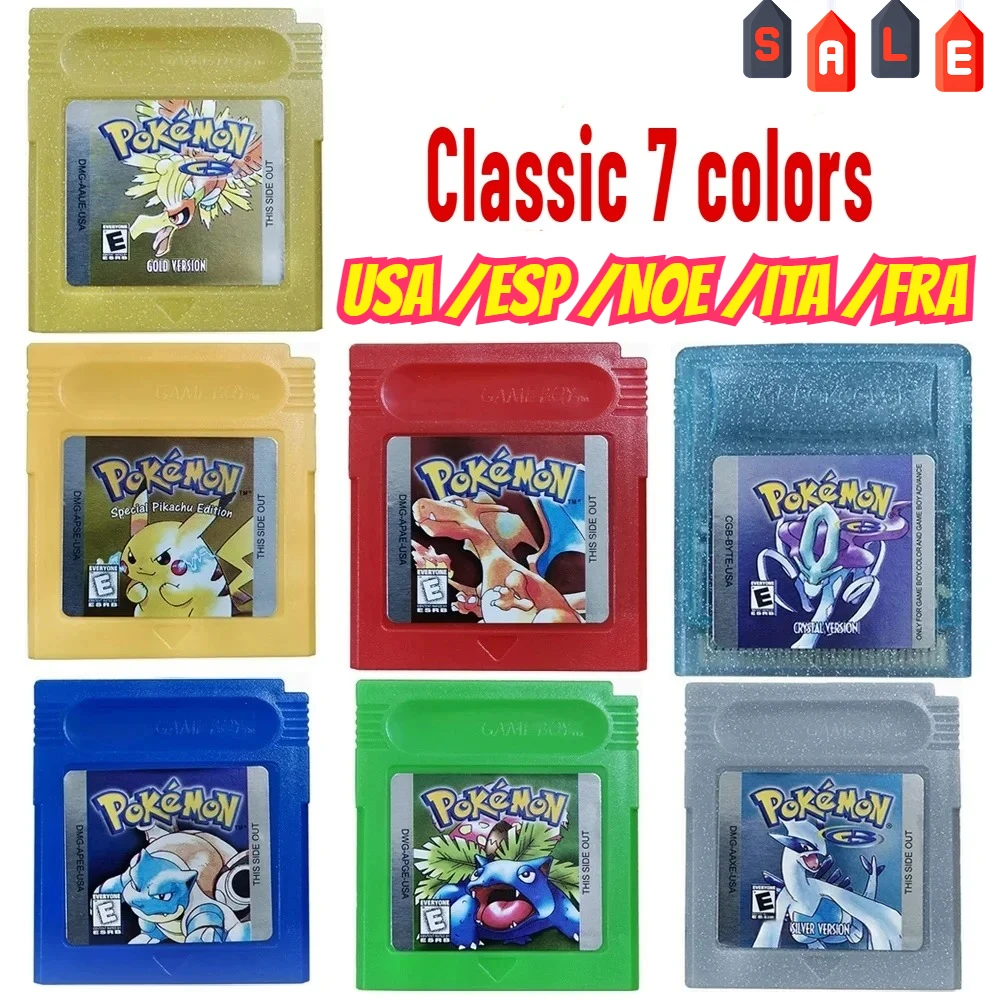GBC Game Pokemon Series 16Bit Video Game Cartridge Console Card Red Blue Crystal Gold Green Silver Yellow Multilingual Card