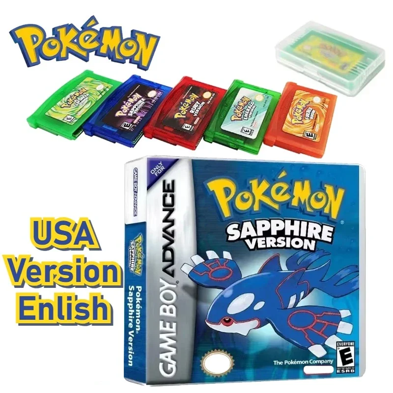 2025 New Pokemon Series Jade Red Leafgreen Ruby Sapphire 5th Edition GBA Game Box, 32-bit Video Game Cartridge, No Manual