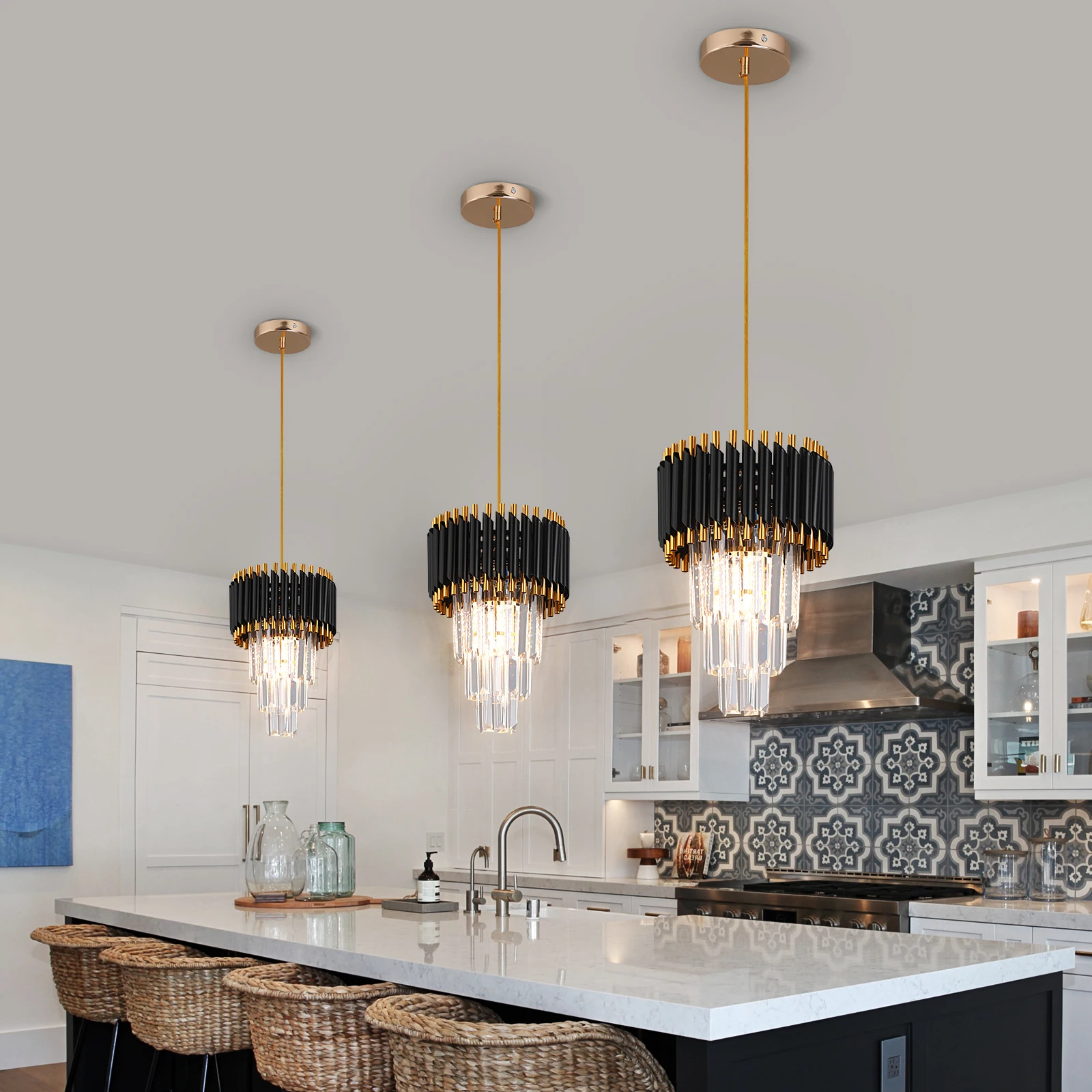 Moderne Anhänger Licht Kristall Led Kronleuchter Hängen Decke Lampe Leuchte Wohnzimmer Gang Küche Insel Esstisch Glanz