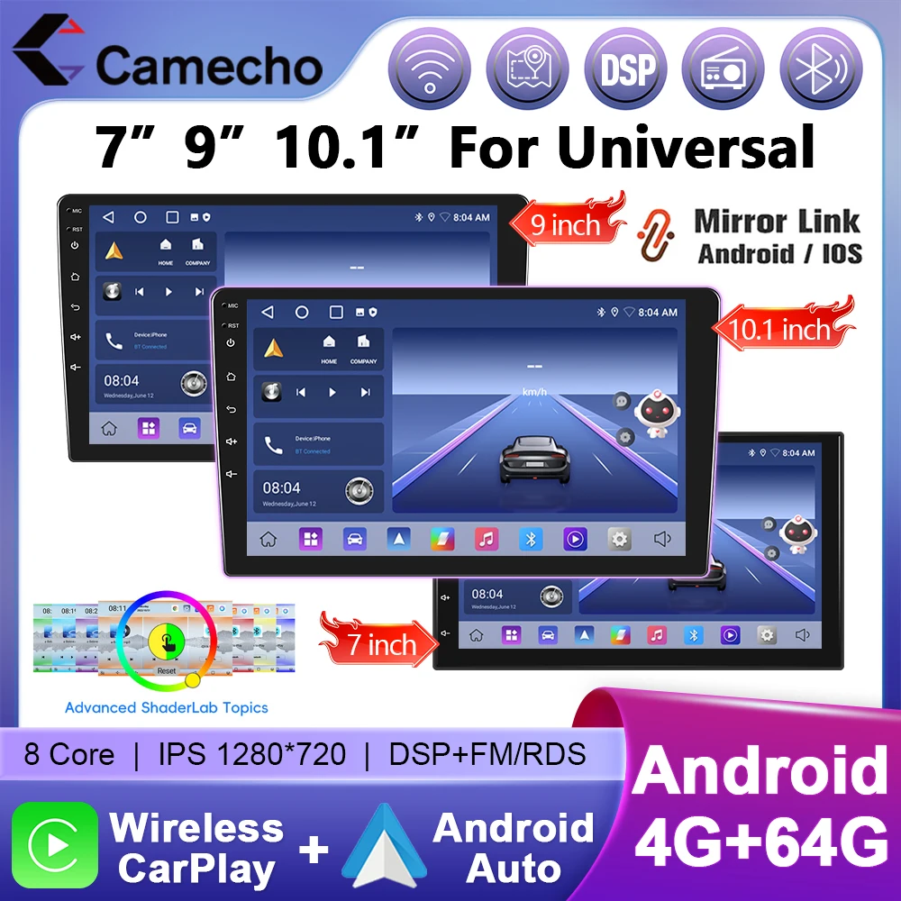 Camecho 7 9 10 Zoll 8Core 4G + 64G Autoradio Android 2 Din Autoradio GPS Stereo WIFI Drahtlose Carplay Android Auto Multimedia Image