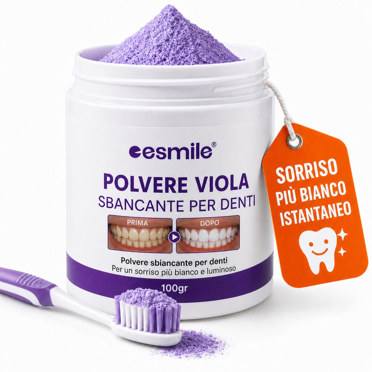 esmile - Carbone V34 Viola Sbiancante Denti 100 g