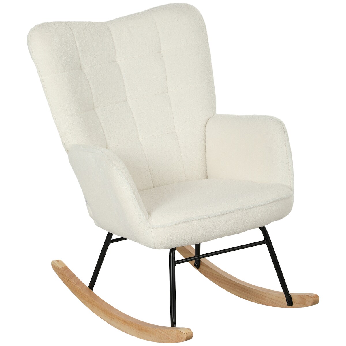 STILVORA Schaukelstuhl Relaxsessel mit Armlehnen Weiß 98x71x101 cm Berbervliesoptik mit Tufting hoher Rückenlehne Stahlrahmen Buchenholzkufen Image