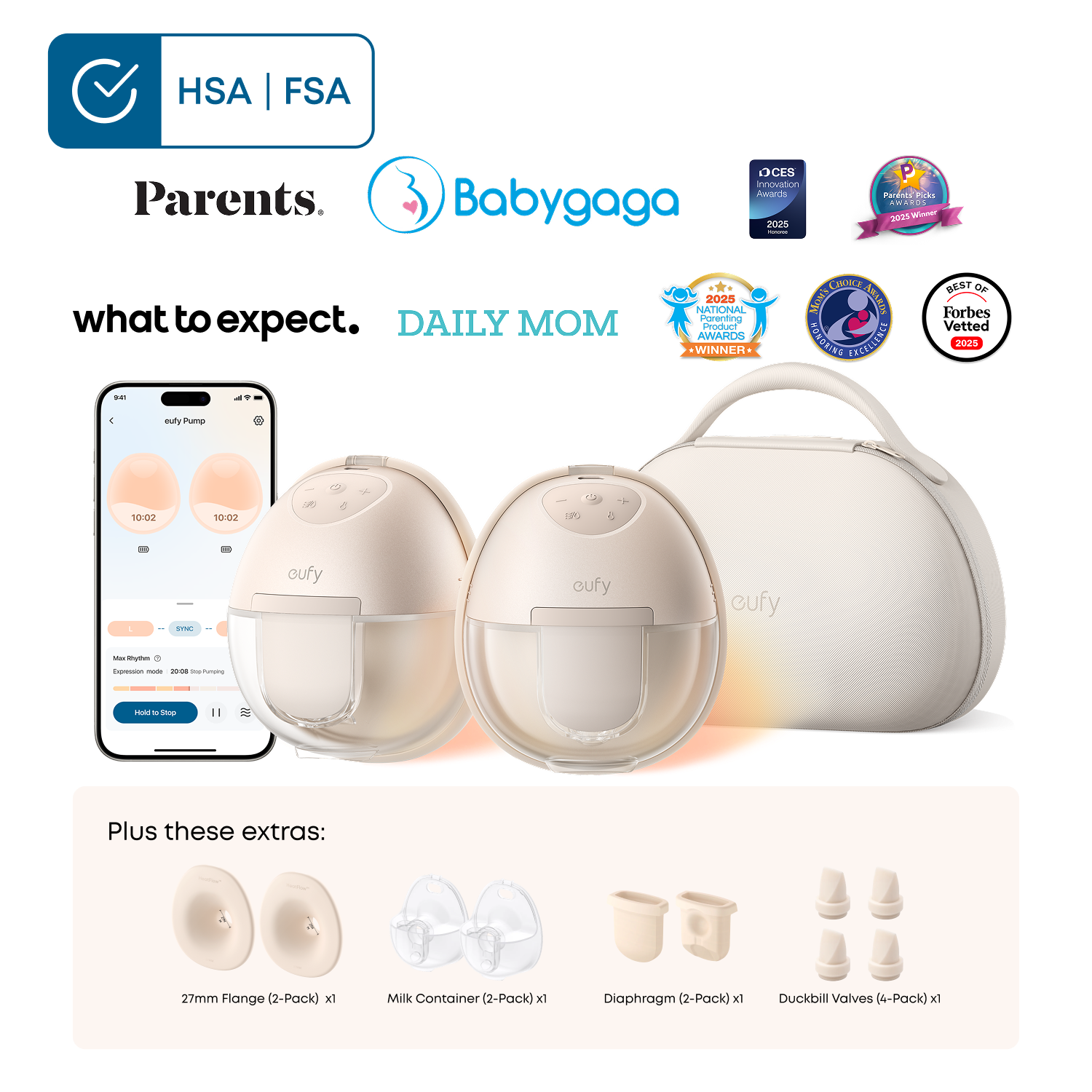 eufy Wearable Breast Pump S1 Pro Essential Kit with 27 mm Flange with 27mm Flange