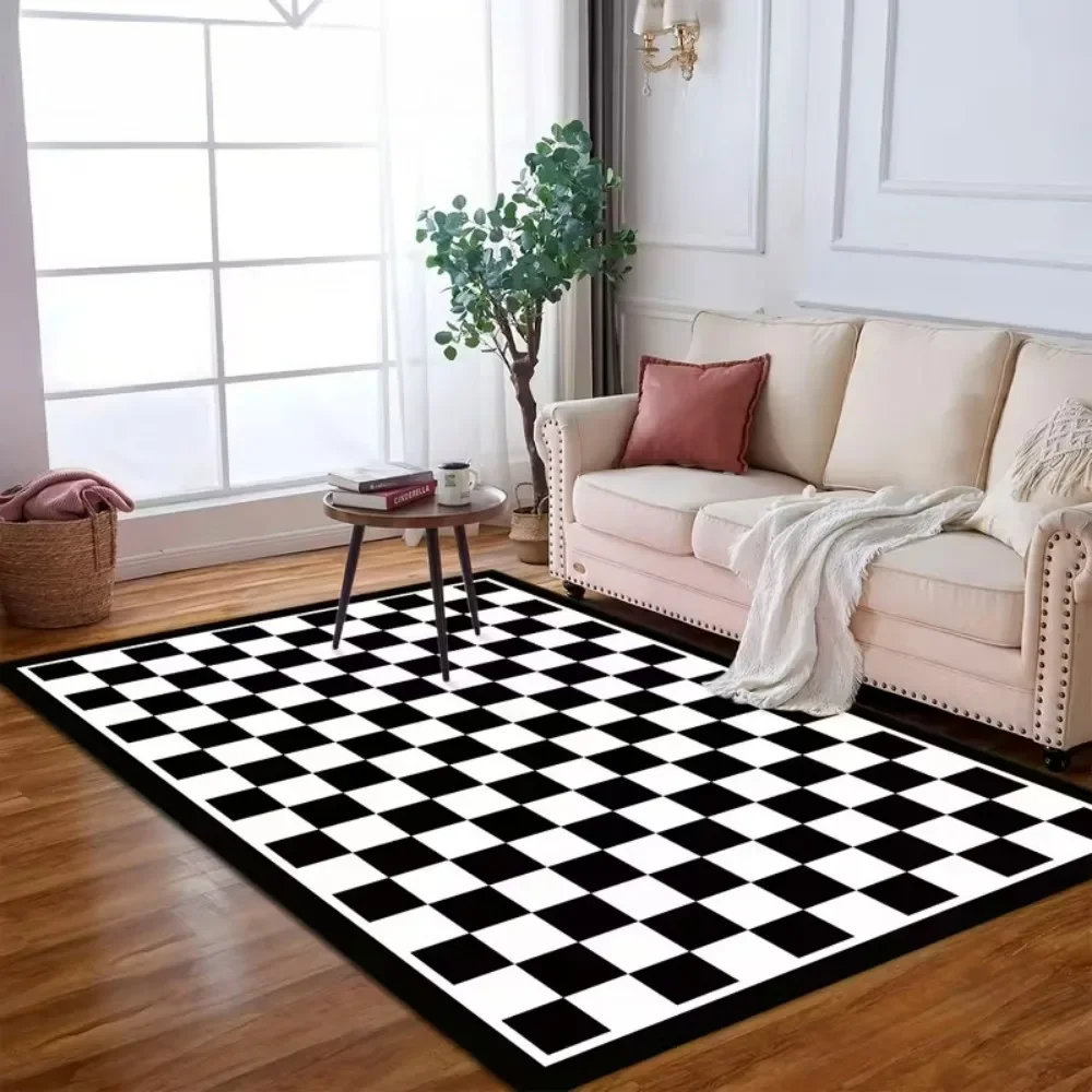 Black and White Checkered Pattern Printed Floor Mat Durable and Beautiful Suitable for Kitchen, Living Room, and Home Decor