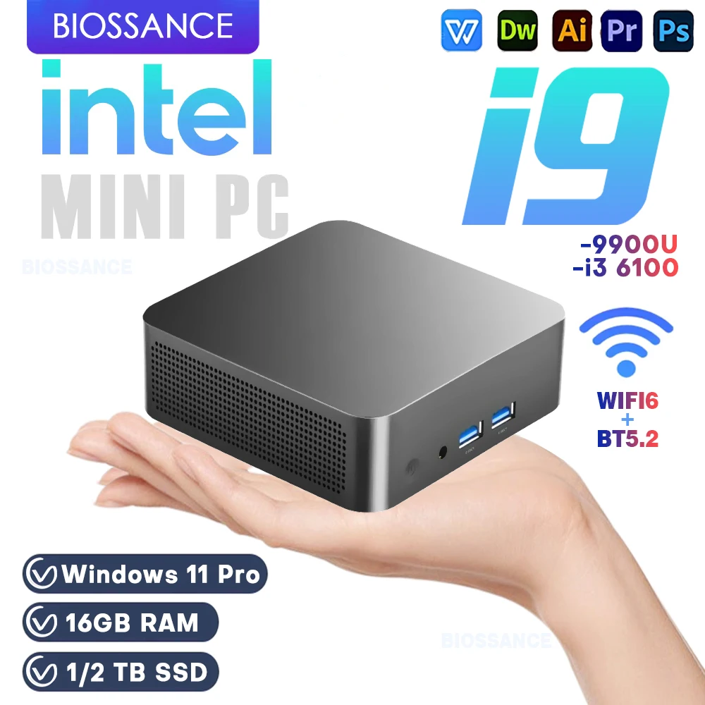 Nouvel ordinateur mini PC Intel Core i9 9900U i3 6100, 16 Go, 1 To/2 To SSD, Windows 11, mini PC gaming, ordinateur de bureau, compatible 4K